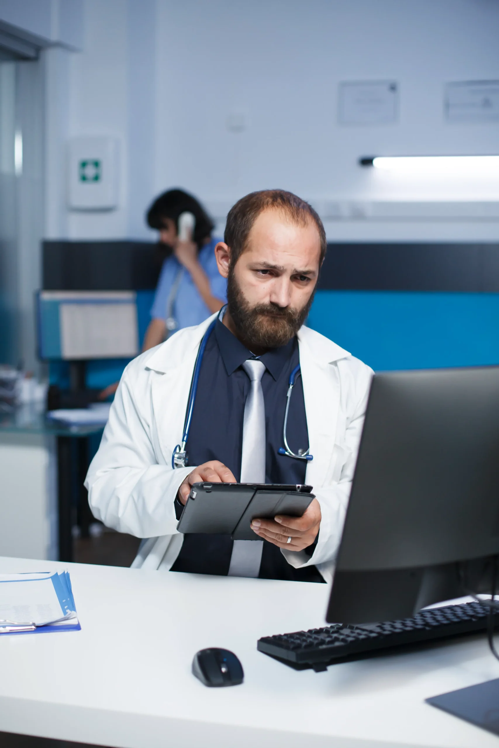 HealthScienceBank secure healthcare compliance and OIG exclusion monitoring concept with digital shield protection and healthcare cybersecurity technology.