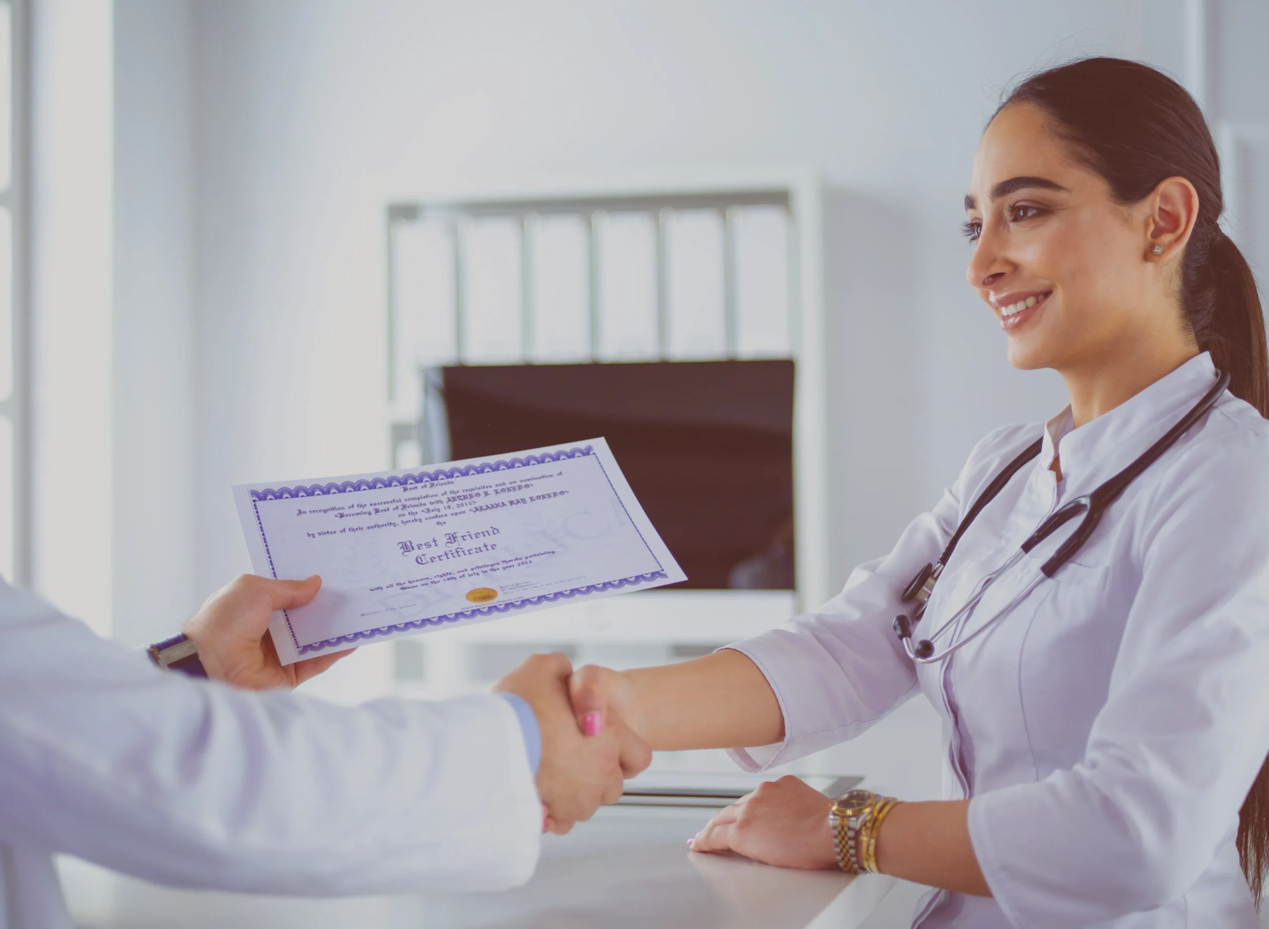 Healthcare practitioner receiving credential certification after completing official NPI verification.
