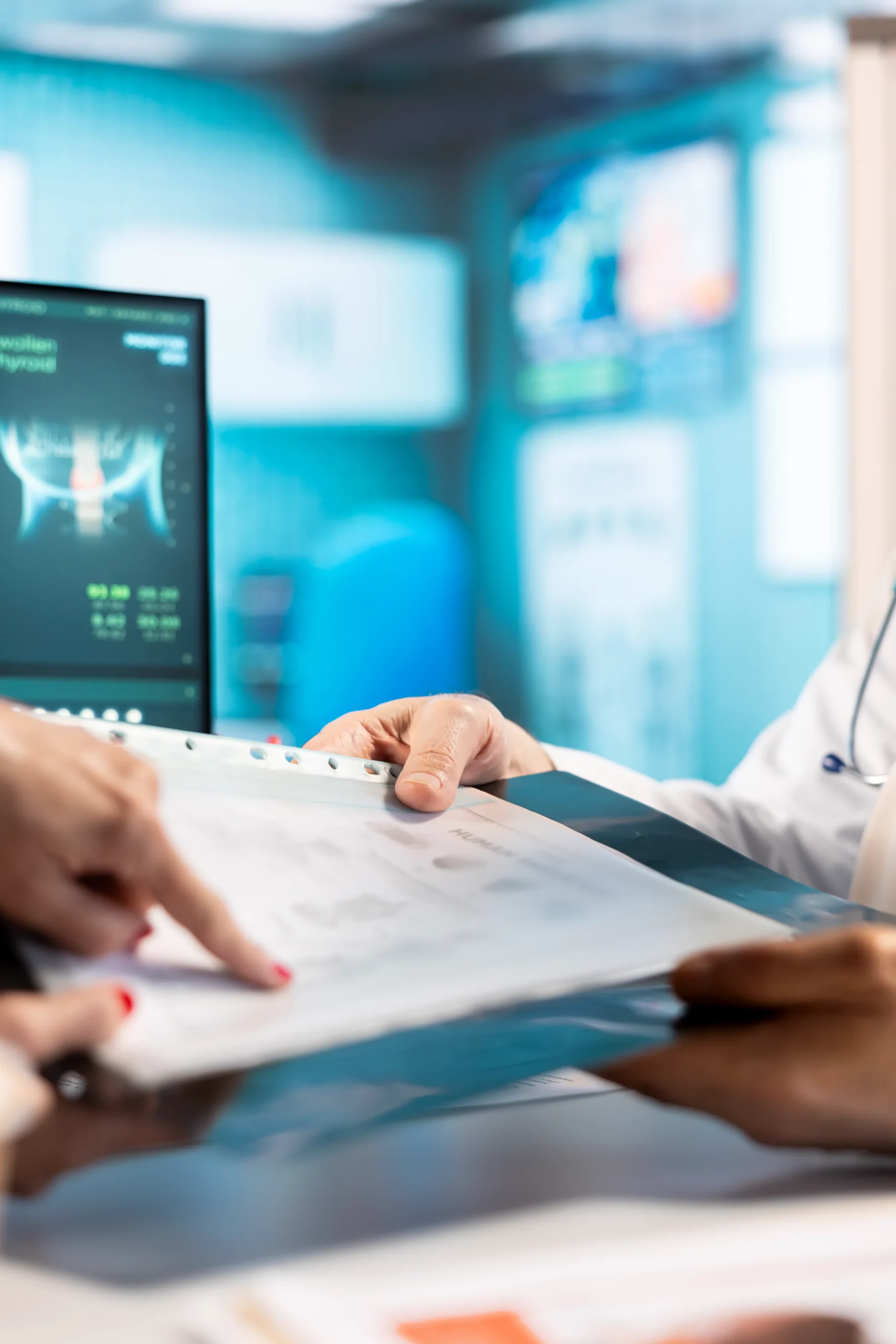 Doctor and administrator inspecting verified credentials powered by oig exclusion screening software.